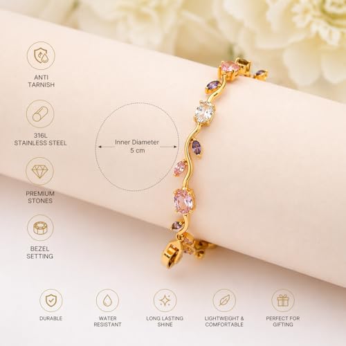 Image of 18K Gold Plated Stylish Chain Bracelet for Women & Girls | Trendy Unique Diamond Tennis Charm Link Tulip Everyday Instagram Viral Jewellery