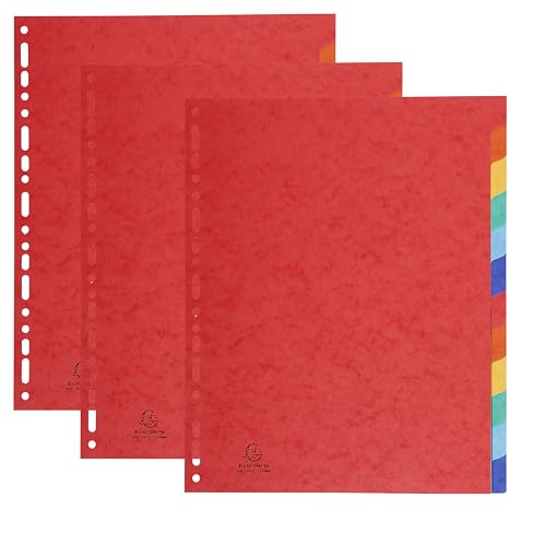 Exacompta - Exacompta - Réf. 2412SE - Pack de 3 jeux d'intercalaires en véritable carte lustrée souple 225g/m2 FSC® avec 12 onglets neutres - Format à classer A4 maxi - Dim 24,5 x 29,7 cm - couleurs assorties - -9%