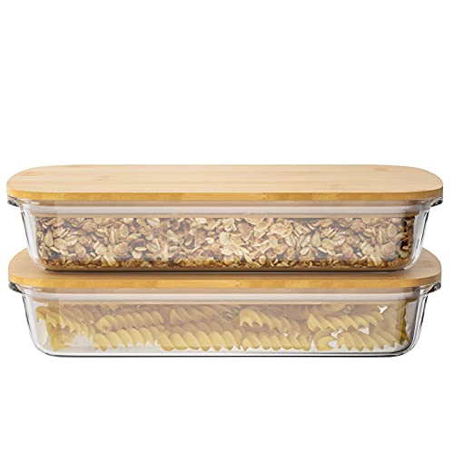 2-Pieces Glass Baking Dish With Lids, Rectangular Glass Baking Pan Bakeware Set With Bamboo Lids, Baking Pans For Lasagna, Leftovers, Cooking, Kitchen, Fridge-To-Oven, Gray #TOP25