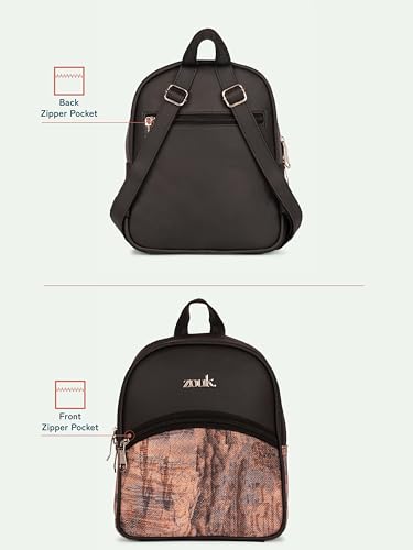 Image of ZOUK Dalila Mini Daypack | Stylish Small Backpack for Women | Compact | Bag for Girls | Daily College Use | Travel Day Pack | Vegan Leather | Handcrafted | Water-Resistant