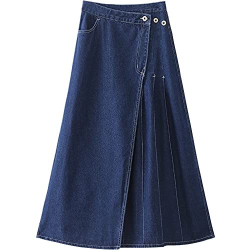 [KAPE1] レディース スカート デニム ロング丈 ボタン付き Aライン ブルーブラック? ドレス ストレッチ フレア ボタン 体型カーバ ロングスカート ファスナー付 XL カジュアル 原宿 オフィス 森ガール ハイウエスト ファッション 大きいサイズ
