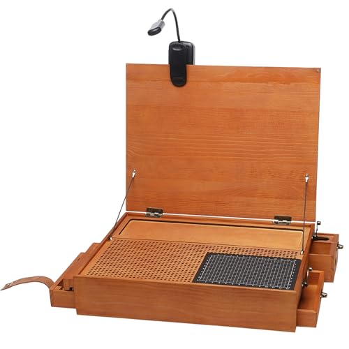 Banco da lavoro modello con luce LED e cassetto, postazione di lavoro in legno per modellismo fai da te ad alta precisione e montaggio