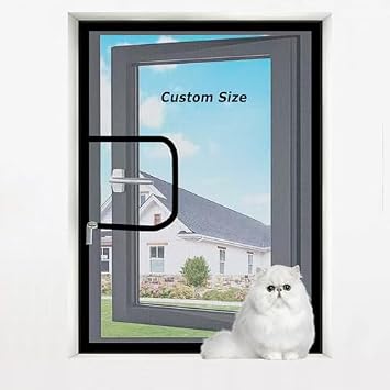 Custom Size Cat Proof Window Net Insect Screen for Summer Patio Balcony | Indoor Cat Safety Netting, Self-adhesive, Anti-Scratch Window Screen, Pets Protection & Keep Bugs Out,