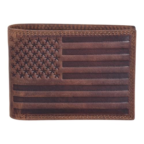 ASAD Genuine Leather Wallet for Men | Slim, Stylish, Genuine Leather Double Stitched RFID Blocking Bifold Stylish | Bifold Wallet With 8 Card Slot | Gift for Him | Crazy Horse With American Flag