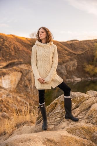 SAOL Ladies Irish Aran Zip Cardigan - 100% Merino Wool Coat with Pockets and Hood, Made in Ireland2