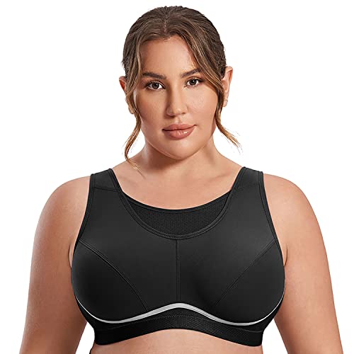 SYROKAN - Sujetador Deportivo para Mujer Sujetador Sport Medium Tallas Grandes Negro# 115D