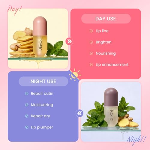 Vafee DEROL Lip Plumper by Vafee, Natural Lip Plumper and Lip Care Serum, Lip Enhancer for Fuller, Lip Mask, Beautiful Fuller, Hydrating & Reduce Fine Lines 5.5ML (Day& Night)