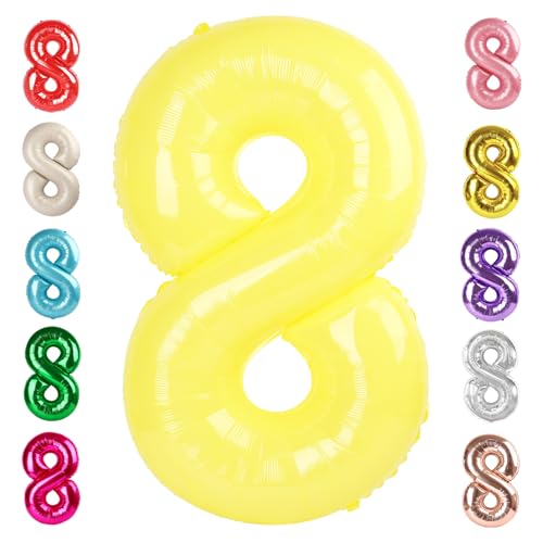 Image of 8 Balloon Numbers Birthday Decorations, 40In Yellow Balloons for Men Women | Eye-catching Appearance, Perfect Decorative Centerpieces, Convenient Self-sealing Structure, Widely for Various Occasions
