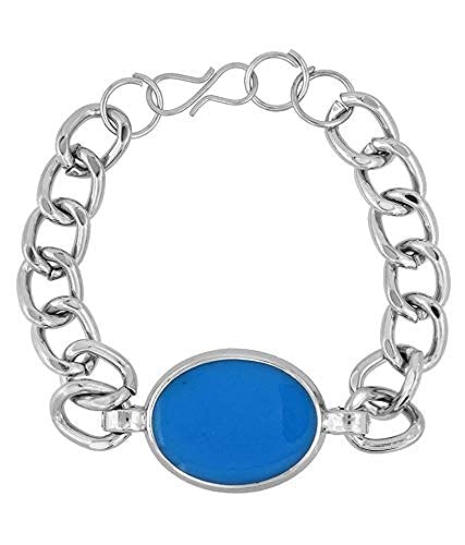 CResha Oval Turquoise Silver Color Salman Style Bracelet for Boys and Girls. (Blue color)