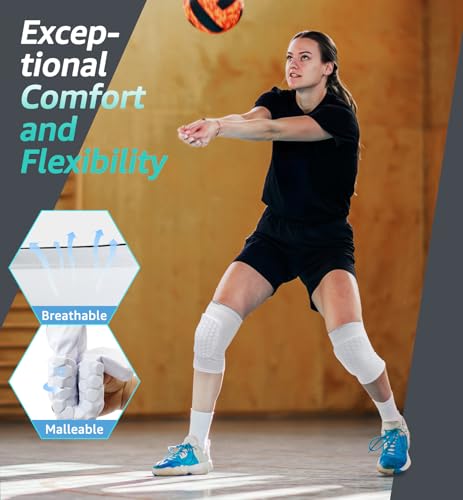 Image of HiRui Knee Pads for Kids Youth Adult, Basketball Baseball Knee Brace Knee Support, Collision Avoidance Kneepad Compression Knee Sleeve for Volleyball Football Cycling Running-1Pair (White, XL)