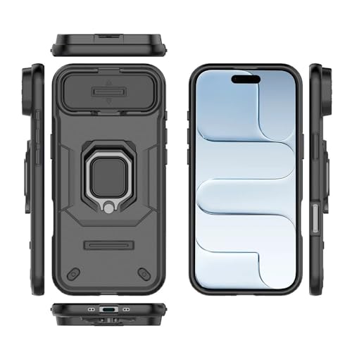 Image of SHINESTAR Tough Armor iPhone 17 Air Bumper Back Case Cover | Ring Holder & Sliding Camera Shield Cover | 360 Degree Protection Back Case Cover for iPhone 17 Air (Black)