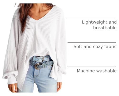 Image of Dokotoo Womens Waffle Knit Tops Trendy Fashion 2026 Oversized T Shirts | Lightweight,V Neck,Casual,Batwing Sleeve,Loose Fit,Irregular Hem,Boyfriend Style,Oversized,Fall Outfits