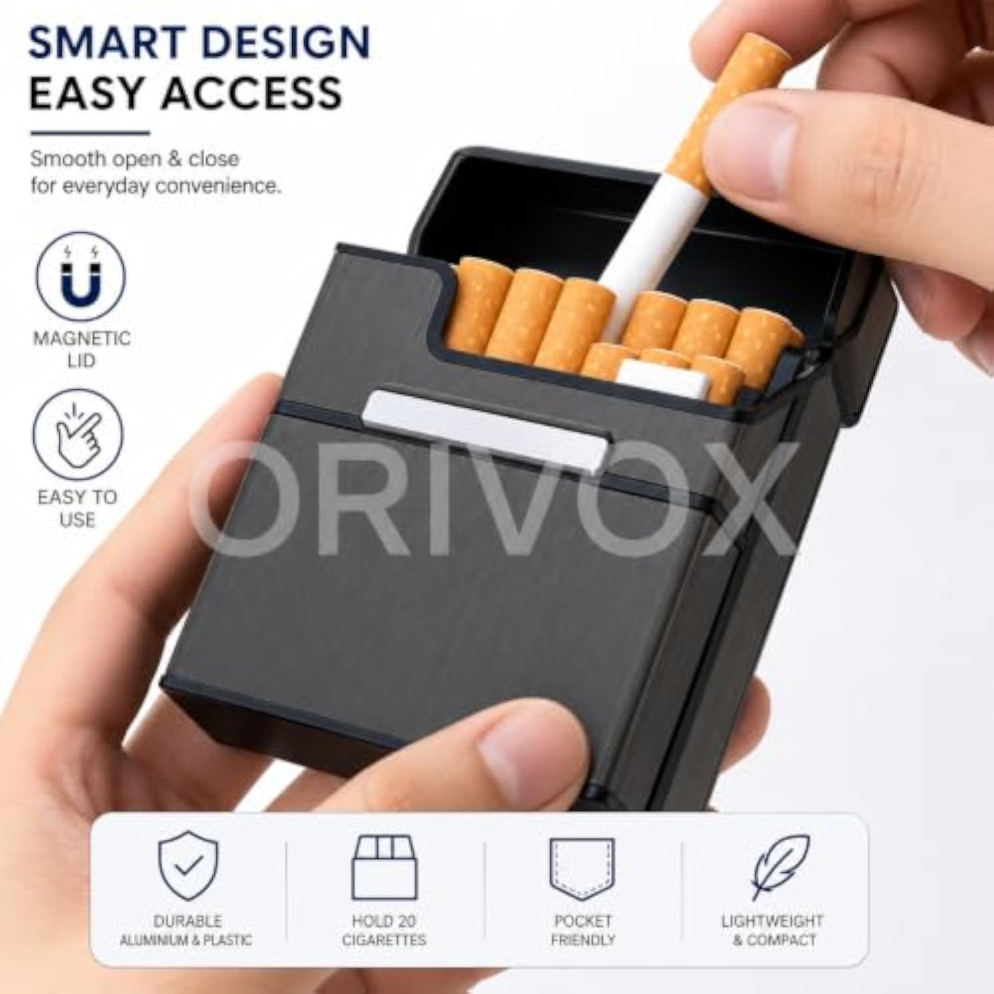 Premium Metal Cigarette Case with Magnetic Flip-Top Lid