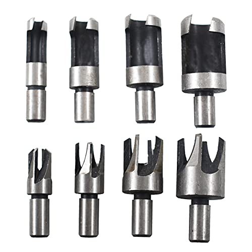 mitoharet 8-Pack Wood Plug Cutter Drill Carbon Steel Bit Set, Straight and Tapered Taper Cutting Tool, Woodworking Chamfer Drill Bits 5/8In, 1/2In, 3/8In, 1/4In (6MM 10MM 13MM 16MM)