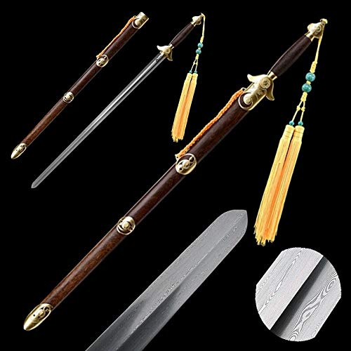 GLW Sword Hand Forged Pattern Steel Ridged Tai-chi Sword Blunt Copper Carved Fittings#0019