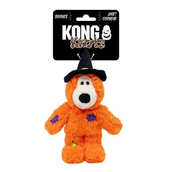 KONG Halloween Wild Knots Witch Bear Dog Toy - Rope and Plush Squeaky Toy, Orange, Small/Medium