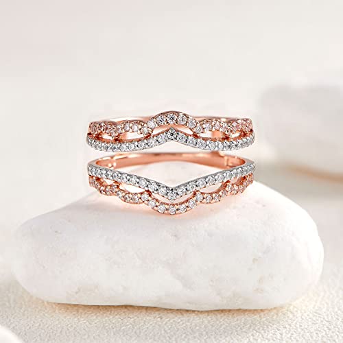 Newshe Jewellery AAAAA Cz Wedding Ring Enhancer Guard for Engagement Rings 18K Rose Gold 925 Sterling Silver Size 5-102