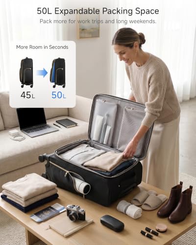 Image of LUGGEX Expandable Softside Carry On Suitcase, Black, 21 inch