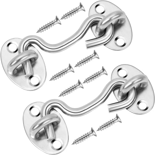 Image of Rainspire (2 Pack) 3 Inch Privacy Hook and Eye Latch for Barn Door, Stainless Steel Gate Latch Barn Door Lock Cabin Hooks for Gate Shutters Window Slide Barn Shed Cabinet Bathroom, Silver
