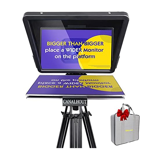 CANALHOUT 16" Universal Adjustable Teleprompter,Suitable All Tablets,Shoot with Video Camera/DSLR, No Assembly Required,70/30 Beam Splitting Glass,Waterproof Tote,Interview,Speech,Video Creation