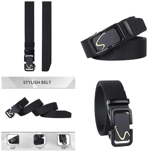 Image of TPM Men's Stylish Belt Combo Pack of 2 | Heavy Duty Woven Belt | Automatic Metal Buckle Casual Belt for Men. Has411