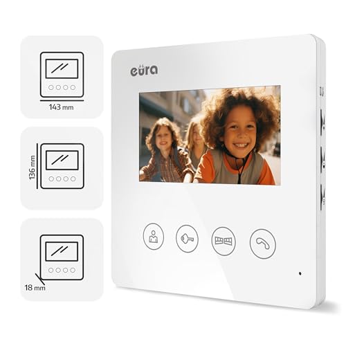 EURA VDP-52A3 ATIRA Video-Türsprechanlage Gegensprechanlage 4 Draht, 4,3-Zoll-Farbmonitor, 2 Eingänge, Wiess