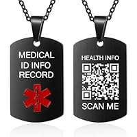 Theluckytag Medizinische Alert Halskette für Männer Frauen,19’’ Kette graviert QR Code Medizinische ID Halskette für mehr Raum Benutzerdefinierte Online Notfall medizinische Info