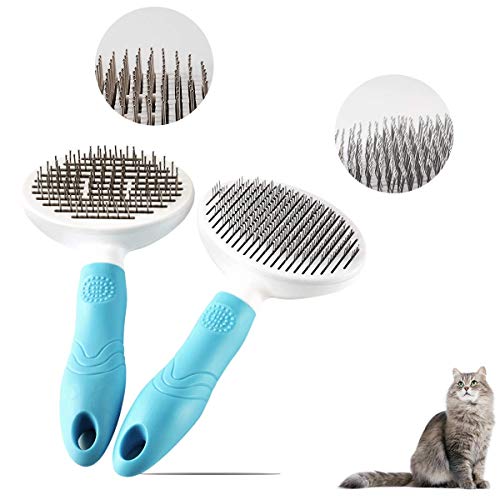 2 Packs Pet Hair Brushes for Cat Dog, Dog Cat Slicker Brush for Shedding Grooming Massage Self Cleaning Pet Hair Remover Comb Pet Supplies Efficient for Long & Short Fur, 2 Thick & Thin Teeth Brushes