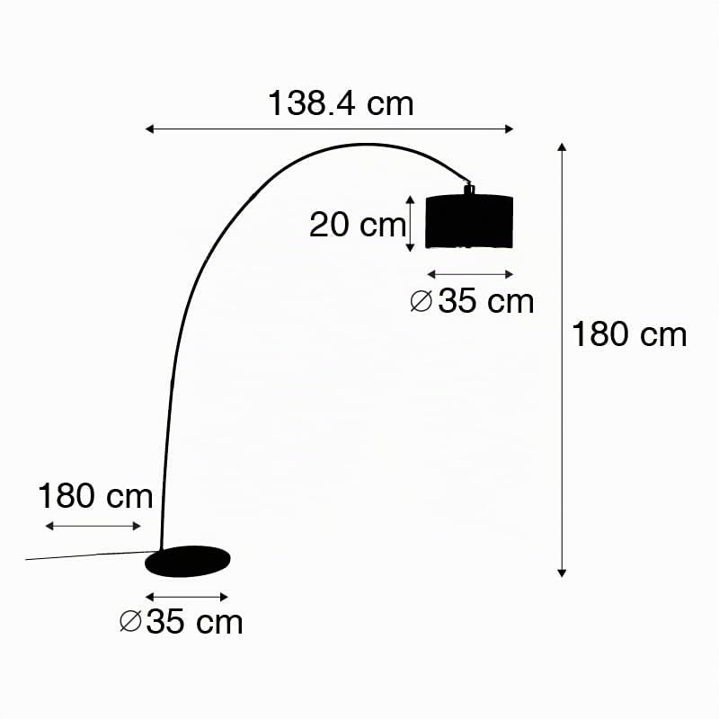 Qazqa Moderno Lámpara de arco moderna negra - VINOSSA Textil/Acero Alargada Adecuado para LED Max. 1 x 60 Watt