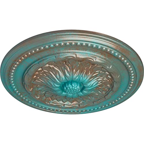 Image of Ekena Millwork CM15CHCGS 15-3 /4 inch x 1-7 /8 inch Chester Ceiling Medallion, Copper Green Patina