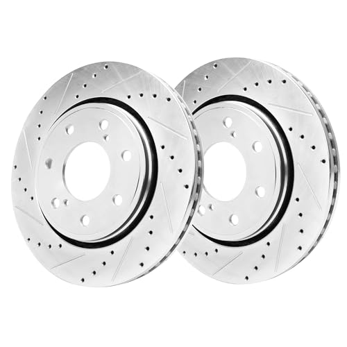 Image of Detroit Axle - Front Brake Kit for 2010 2011 2012 2013 2014 Ford F-150 | 7-Lug Drilled & Slotted Disc Brake Rotors Ceramic Brake Pads Replacement 13.78 inch inch Rotor