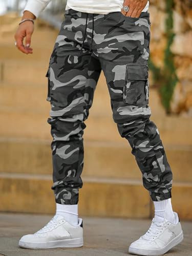 Image of TAGDO Men's Casual Cotton Camouflage Cargo Pants for Men | Army Utility Multi Pocket Style | Elastic with Drawstring Waist for Everyday Wear (2045)