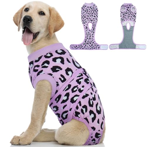 Image of Kuoser Dog Recovery Suit for Dogs After Surgery,Professional Surgical Onesie for Female Male Dogs Spay Neuter,Soft Dog Surgery Suit Bodysuit for Abdominal Wounds Skin Disease,Purple Leopard L