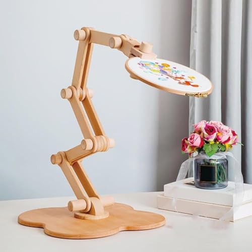 Soporte retráctil de punto de cruz con base giratoria y fijación estable para mesa 2