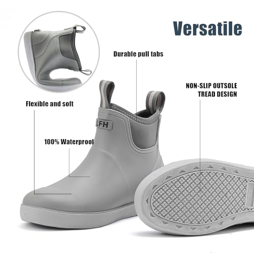 Image of Rain Boots for Men, Waterproof Ankle Mens Deck Boots Anti-Slip Comfort Rubber Boots Chelsea Garden Shoes for Yard Fishing Outdoor Work