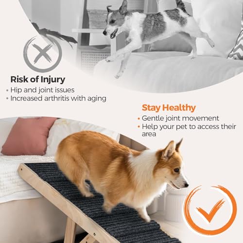 Ciconira Wooden Adjustable Dog Ramp, 39'' Long Portable Pet Stair Ramp with Non-Slip Rug Surface, 5 Adjustable Heights, 16" Extra Wide Folding Dog Car Ramps for SUV, Bed, Couch, Hold up to 165 lbs - Image 5