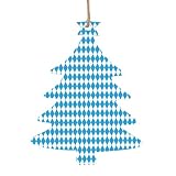Oktoberfest Bavarian Blue and White Wooden Christmas Crafts,Wood Ornaments with Designs,Double-Sided Printing with Natural Jute Hanging Strings Christmas Tree Shape 1