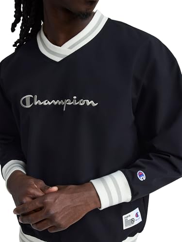 Image of Champion Men's Lightweight V-Neck Woven Pullover, Standard Fit, Script Logo