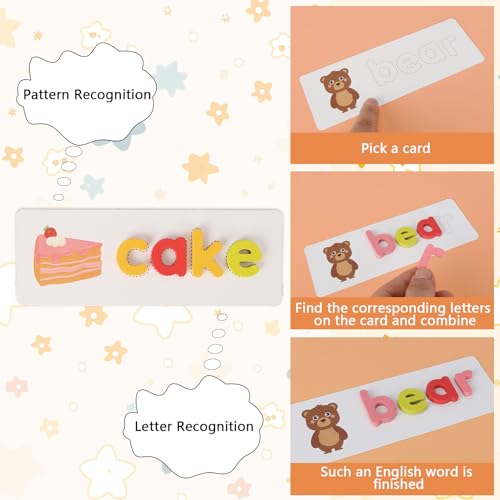 DYMHQ Buchstaben Kinderspielzeug Steckpuzzle Einschulung - Holz Montessori Spielzeug ab 3-8 Jahre/Rechtschreibung Lernspielzeug Alphabet-Karte/Rechtschreibspiele Spielzeug für Junge Mädchen