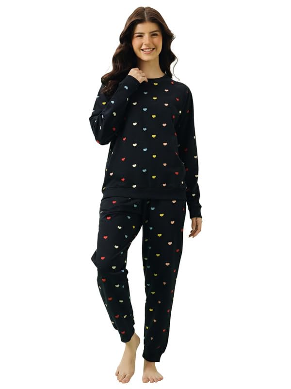 Women's Terry Cotton Printed Sweatshirt & Joggers Set-image-1