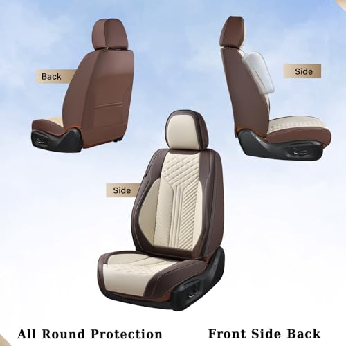Image of Coverado Front Seat Covers, 2 Pack Waterproof Seat Covers for Cars, Luxury Leather Seat Cushions, Front and Rear Seat Protectors, Auto Seat Covers Fit for Most Vehicles(Bronw&Beige)
