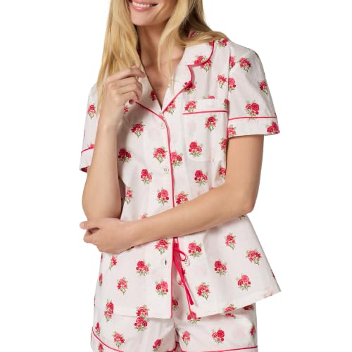 Image of Bed Head PJs Women's Short Sleeve Woven Cotton Sateen Shorty Pajama Set - Organic, Soft, Lightweight, Classic Fit Sleepwear