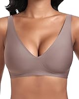 Jiuday Tiefer V Push Up BH ohne Bügel for Damen Bequemer BH für Große Brüste Starker Halt Seamless Soft Bra Bügelloser Gepolstert Nahtloser Glatter Bralette (Kaffee,M)