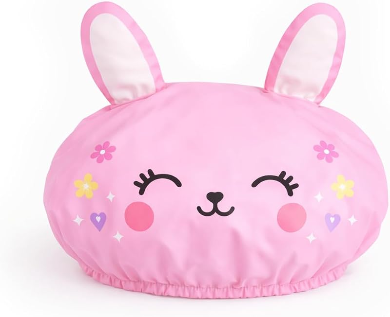 Touca de banho infantil Markt rosa com orelhas de coelho