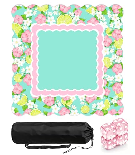 22 inch Mini Mahjong Mat for Travel Set Lemon Mahjong Game Mat Anti Slip Noise Reduction Rubber Backing Domino & Tile Game Mahjong Accessories Gifts Foldable Surface & Carry Bag(Pink)