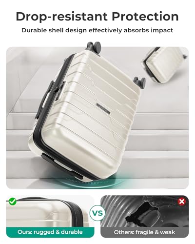 Image of BAGSMART Carry On Luggage Airline Approved with Spinner Wheels, Off White, 20 inch, Expandable Luggage With Spinner Wheels