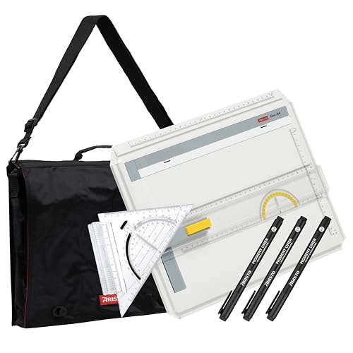 Aristo VD87140 Zeichenplatten Set 1 (AR70442 Geo Board Zeichenplatte A4, AR7090 Schnellzeichendreieck, AR7064 Carry Bag schwarz, AR23513 College Pigmentliner 3er-Set)