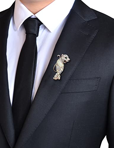 Image of Vintage Crystal Shell Leopard Brooch Lapel Pin Breastpin Rhinestone Animal Jewelry for Men Women