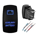 BACAUTOPARTS Blue Led Auxiliary Battery Rocker Switch Aux Battery 5Pin ON-Off SPST Toggle Switch for...