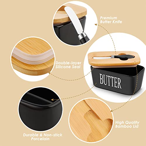 Hossejoy Large Butter Dish with Lid and Knife, European Size Porcelain Butter Container Designed with Double Silicone Seals, Ceramic Butter Box, Perfect for Butter, Nuts, Cheese, 650ml (Black) - Image 5